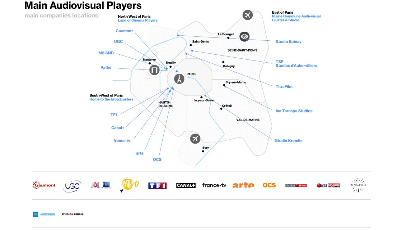 Film, TV, New Media - Map of Main Audiovisual Players in Paris Region