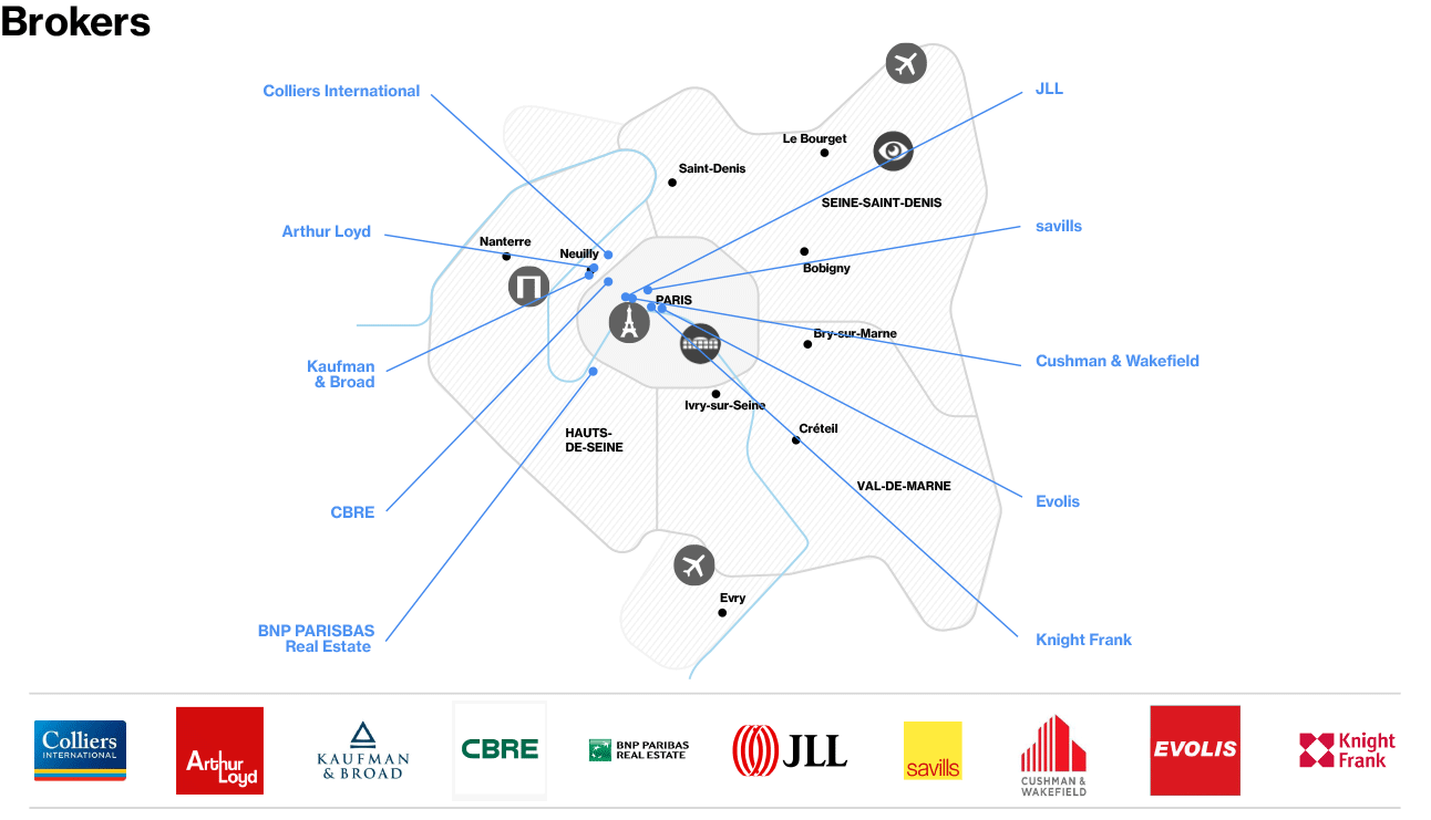 Real Estate - Map of Brokers in Paris Region